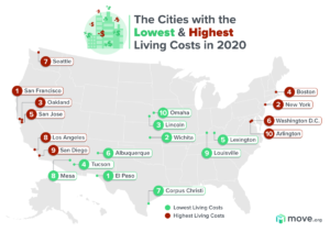 Map Of Lowest To Higest Living Costs In 2020